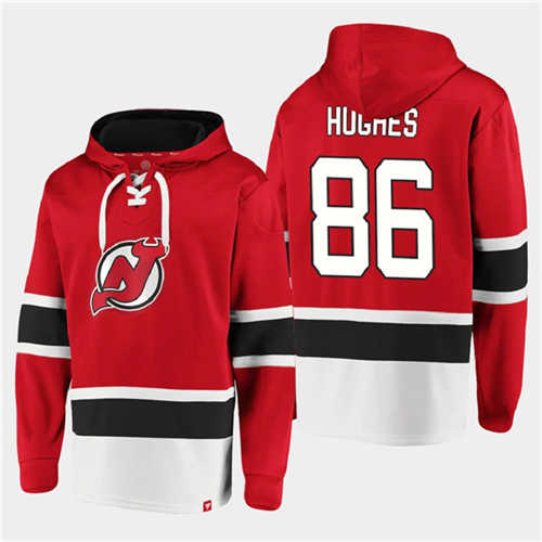 New Jersey Devils #86 Jack Hughes Red Ageless Must-Have Lace-Up Pullover Hoodie